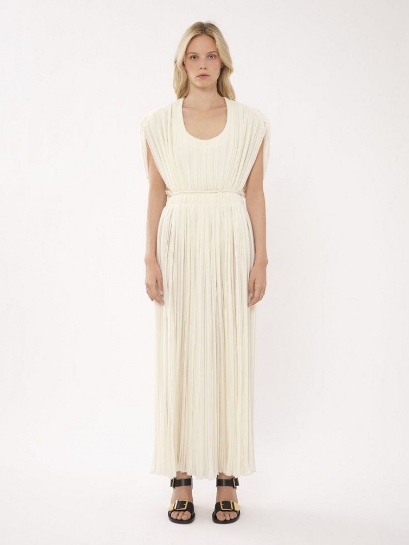Chloe Geplooid Long Jurk Wit | CHE-SR13859