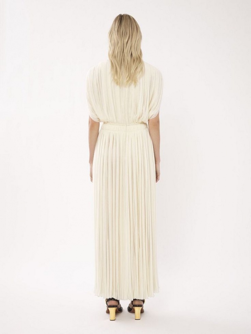 Chloe Geplooid Long Jurk Wit | CHE-SR13859