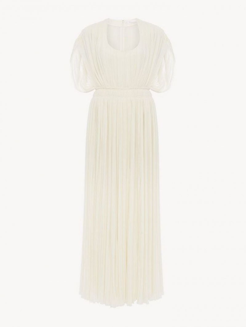 Chloe Geplooid Long Jurk Wit | CHE-SR13859