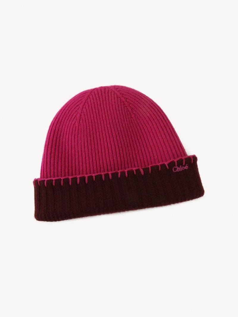 Chloe Geribbeld Knit Beanie Hoeden Paars Roze | CHE-SR14472