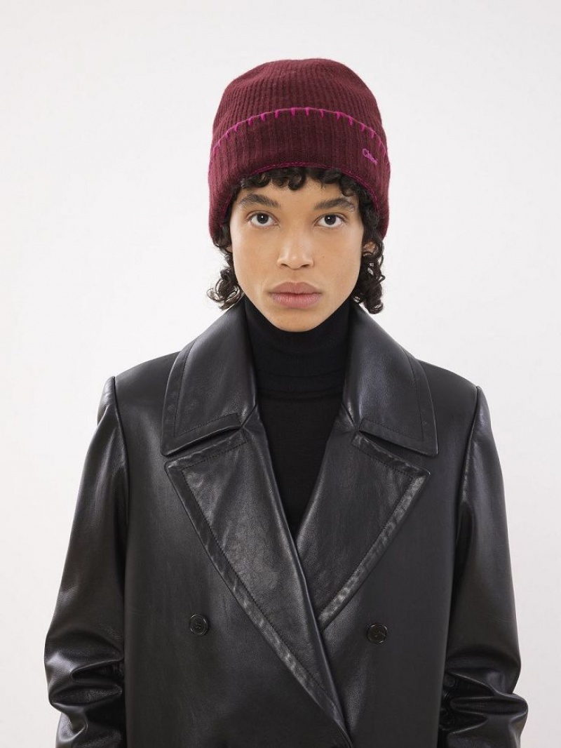 Chloe Geribbeld Knit Beanie Hoeden Paars Roze | CHE-SR14472