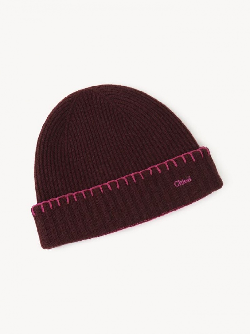 Chloe Geribbeld Knit Beanie Hoeden Paars Roze | CHE-SR14472