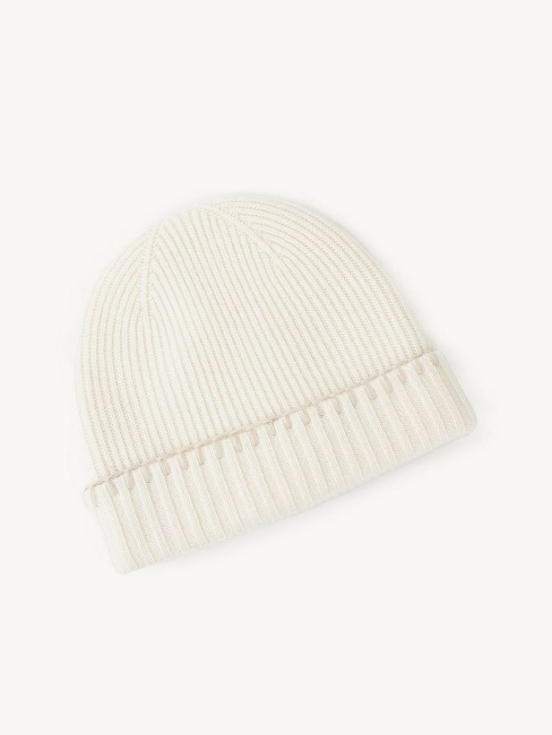 Chloe Geribbeld Knit Beanie Hoeden Wit | CHE-SR14473