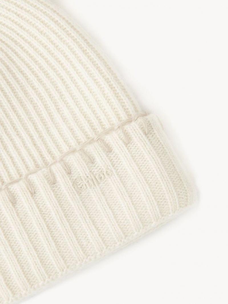 Chloe Geribbeld Knit Beanie Hoeden Wit | CHE-SR14473