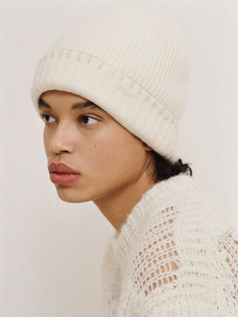 Chloe Geribbeld Knit Beanie Hoeden Wit | CHE-SR14473