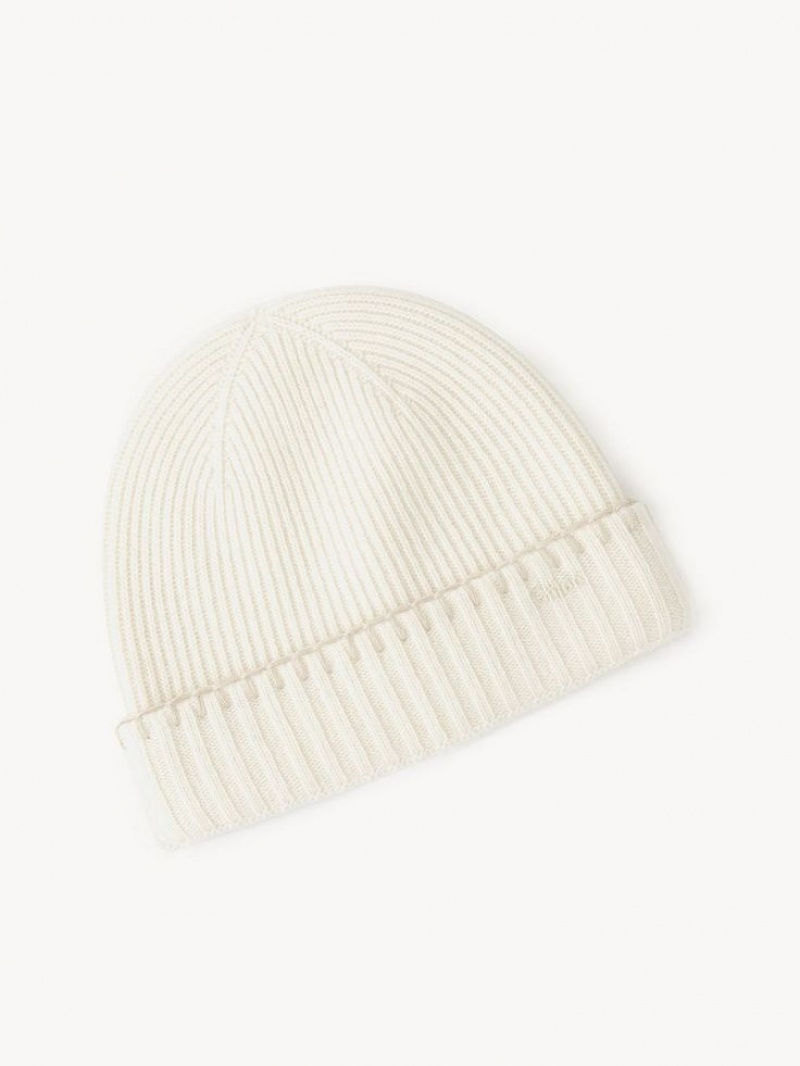 Chloe Geribbeld Knit Beanie Hoeden Wit | CHE-SR14473