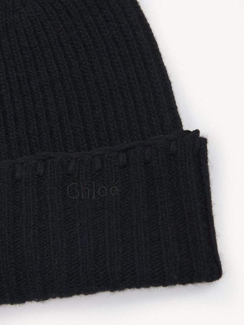 Chloe Geribbeld Knit Beanie Hoeden Zwart | CHE-SR14487
