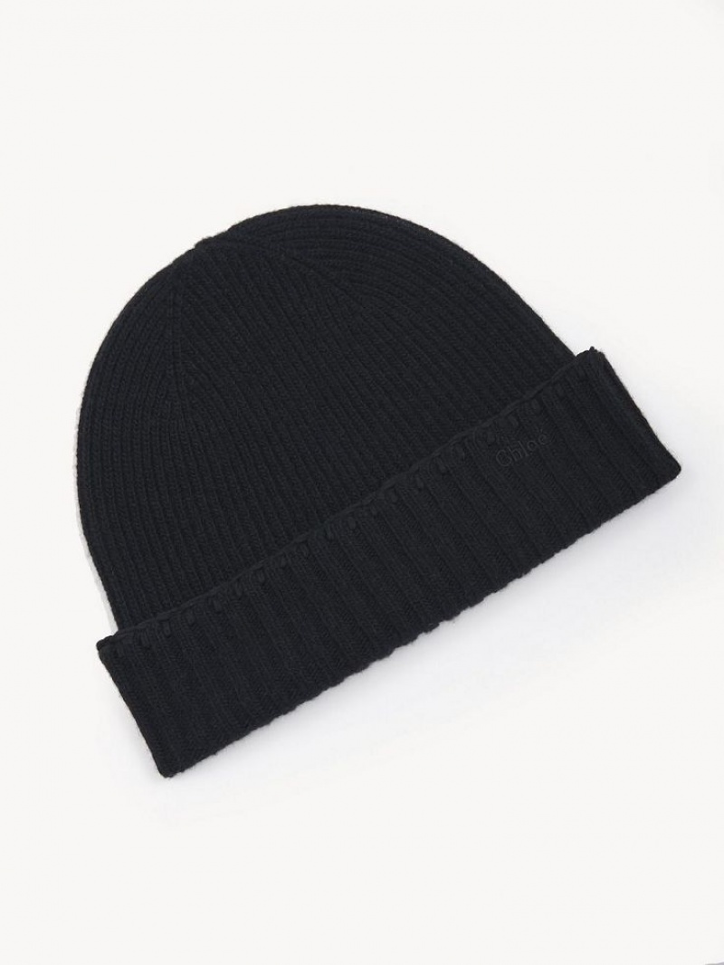 Chloe Geribbeld Knit Beanie Hoeden Zwart | CHE-SR14487