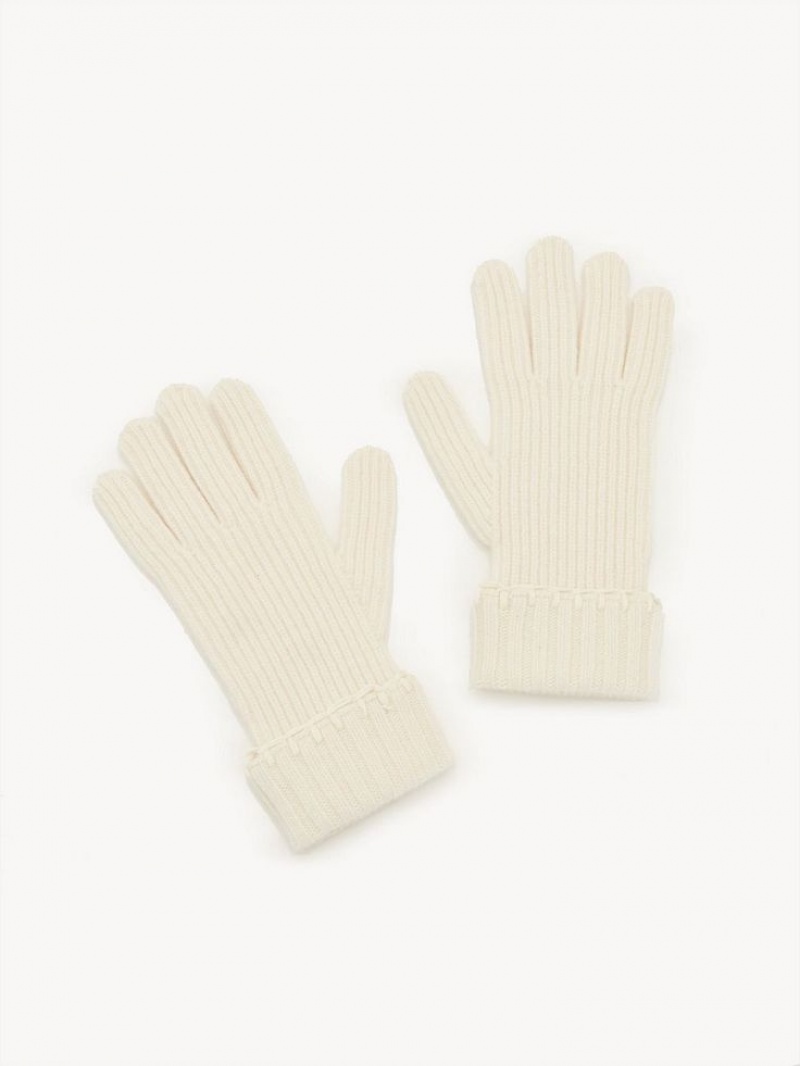 Chloe Geribbeld Knit Handschoenen Wit | CHE-SR14480