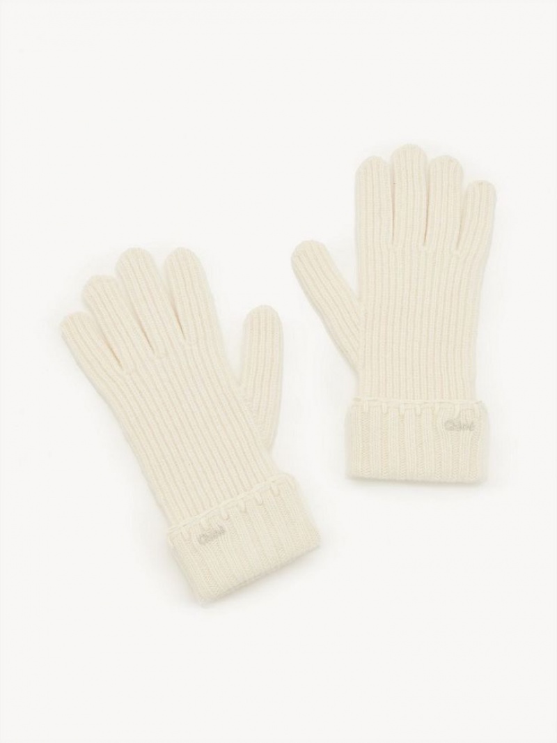 Chloe Geribbeld Knit Handschoenen Wit | CHE-SR14480