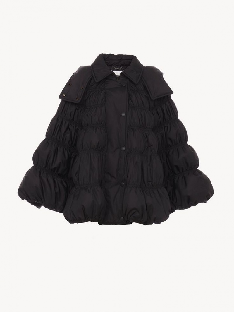 Chloe Kort Puffer Cape Jassen Zwart | CHE-SR13814