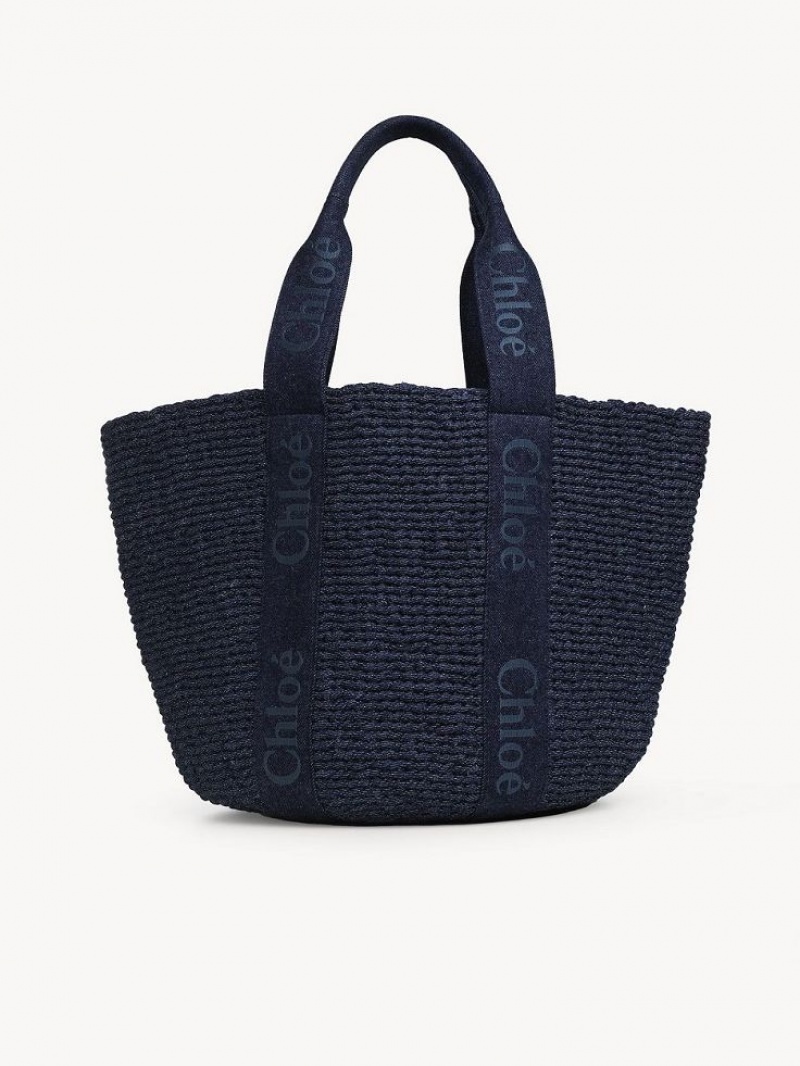 Chloe Large Woody Basket Tote Tassen Blauw | CHE-SR13289