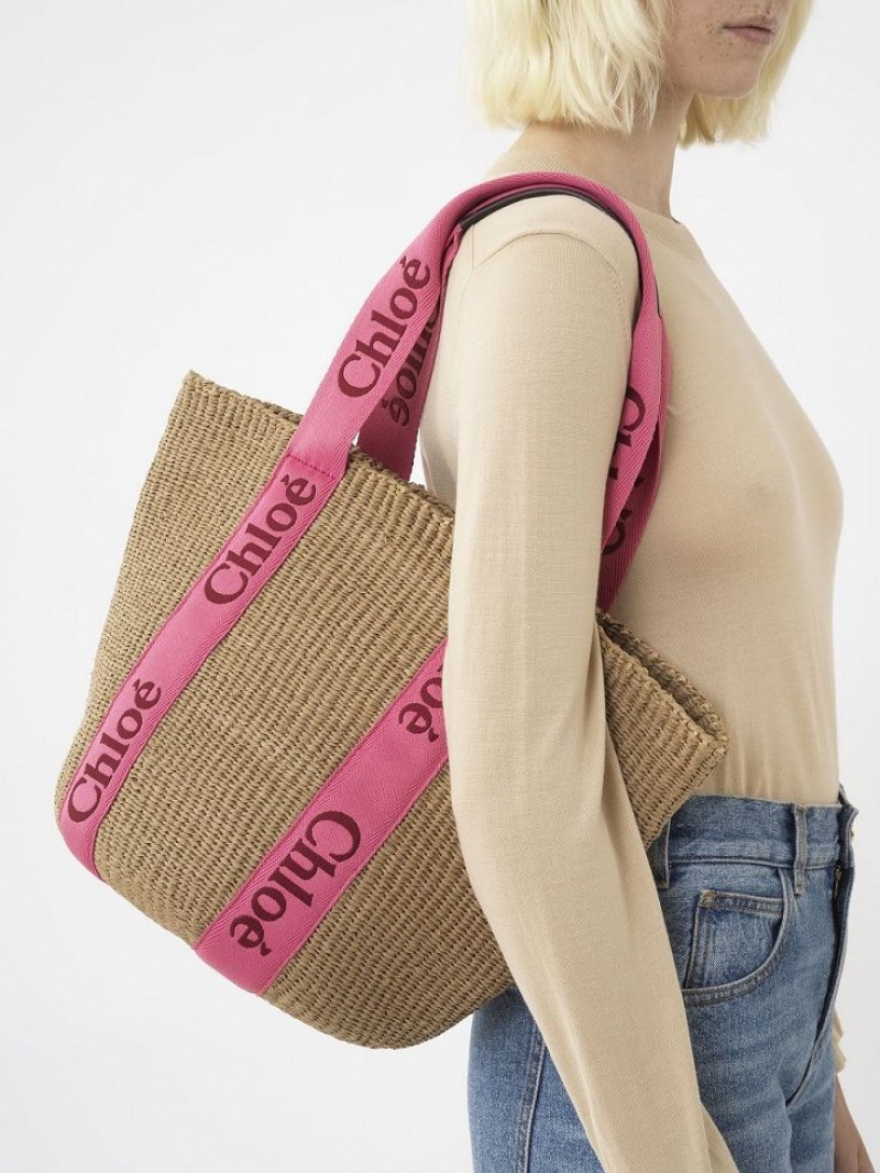Chloe Large Woody Basket Tote Tassen Roze Rood | CHE-SR13299