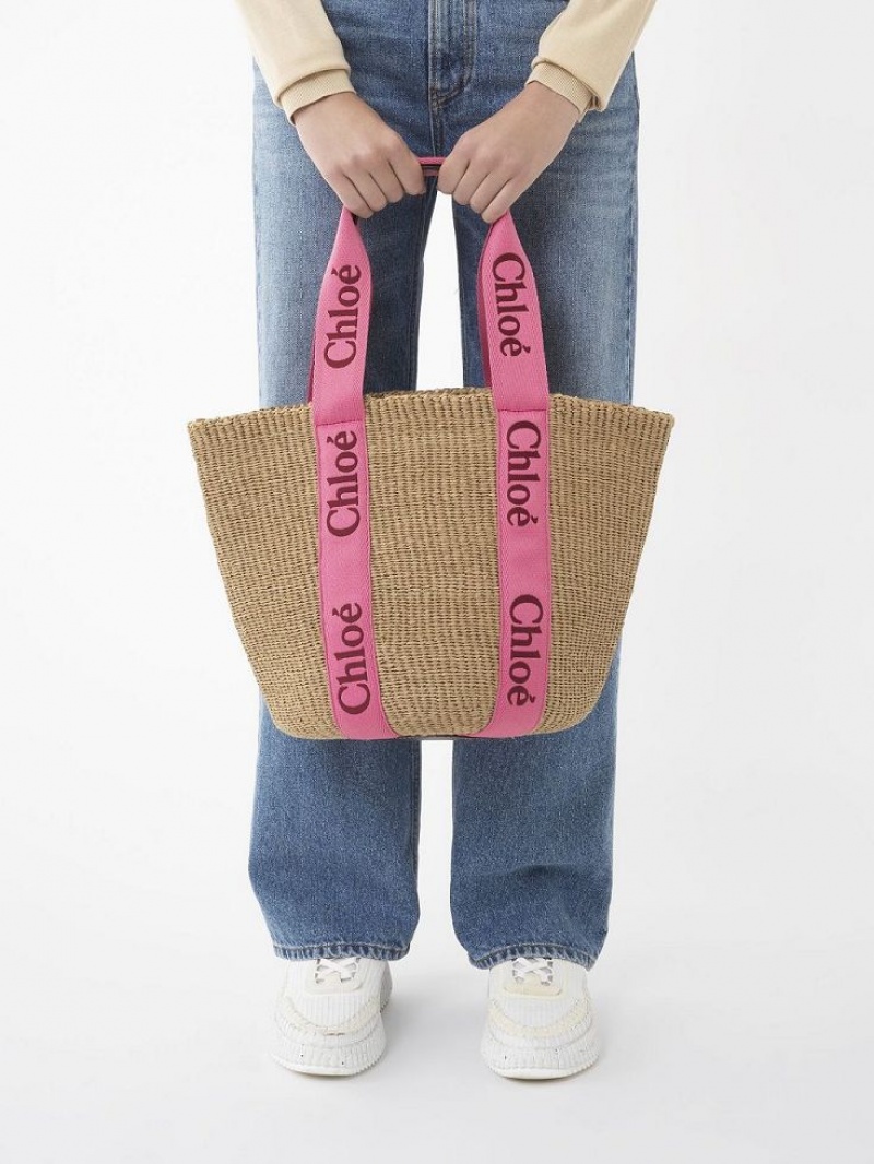 Chloe Large Woody Basket Tote Tassen Roze Rood | CHE-SR13299