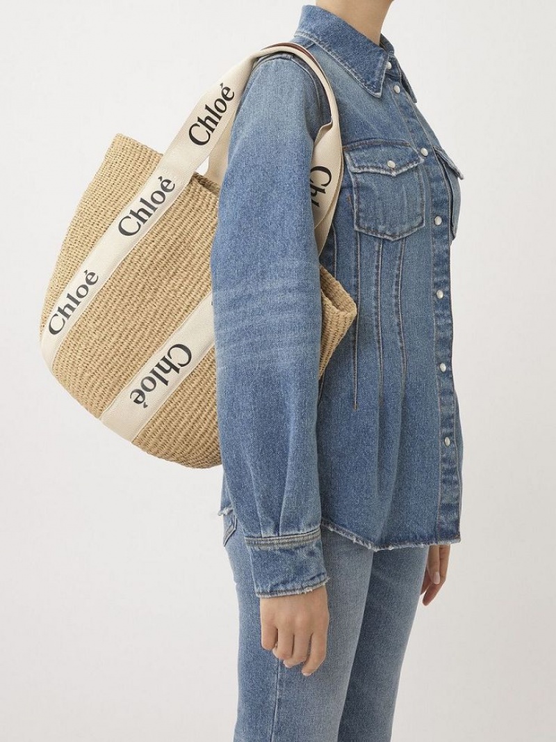 Chloe Large Woody Basket Tote Tassen Wit | CHE-SR13332