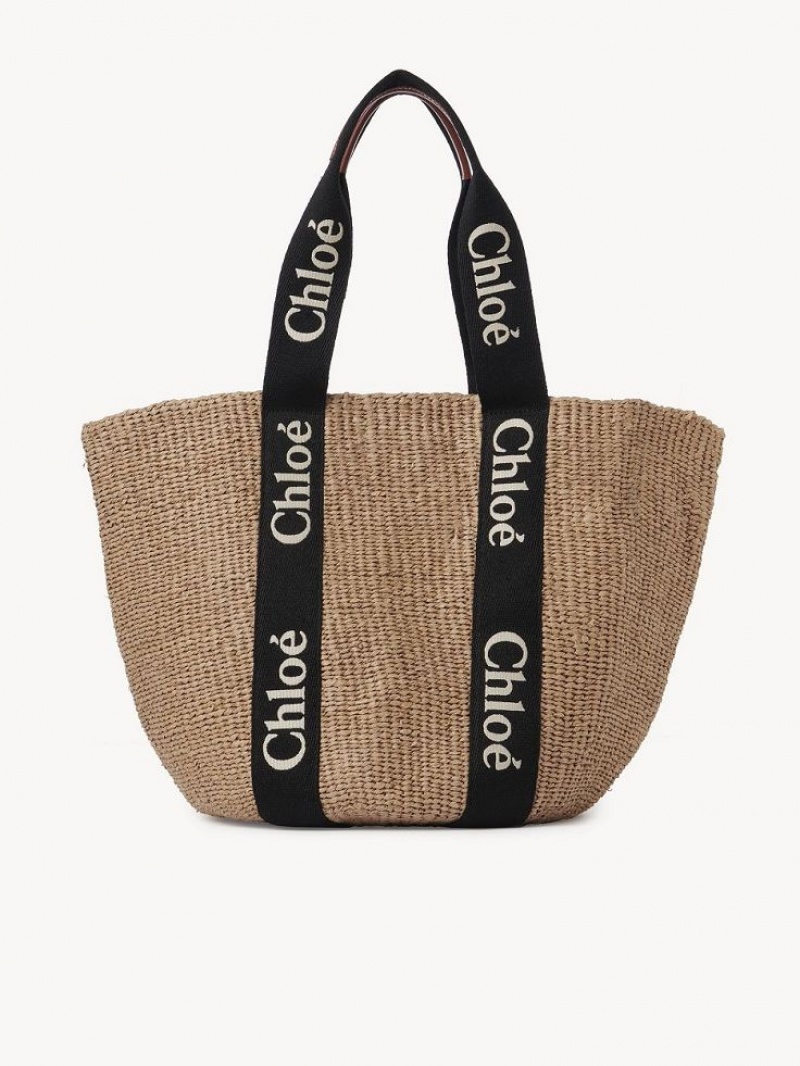 Chloe Large Woody Basket Tote Tassen Zwart Beige | CHE-SR13333