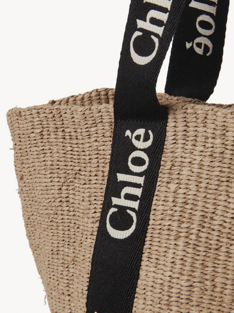 Chloe Large Woody Basket Tote Tassen Zwart Beige | CHE-SR13333