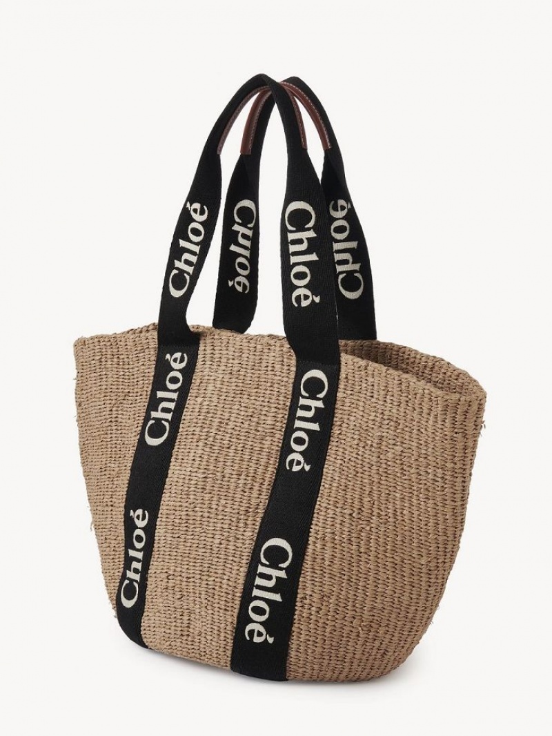 Chloe Large Woody Basket Tote Tassen Zwart Beige | CHE-SR13333