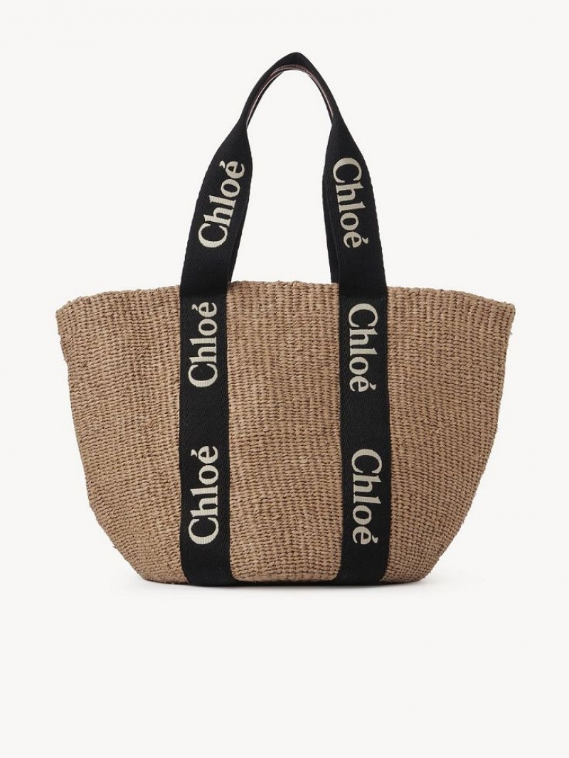 Chloe Large Woody Basket Tote Tassen Zwart Beige | CHE-SR13333