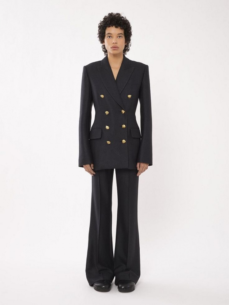 Chloe Long Double-breasted Jassen Zwart | CHE-SR13777