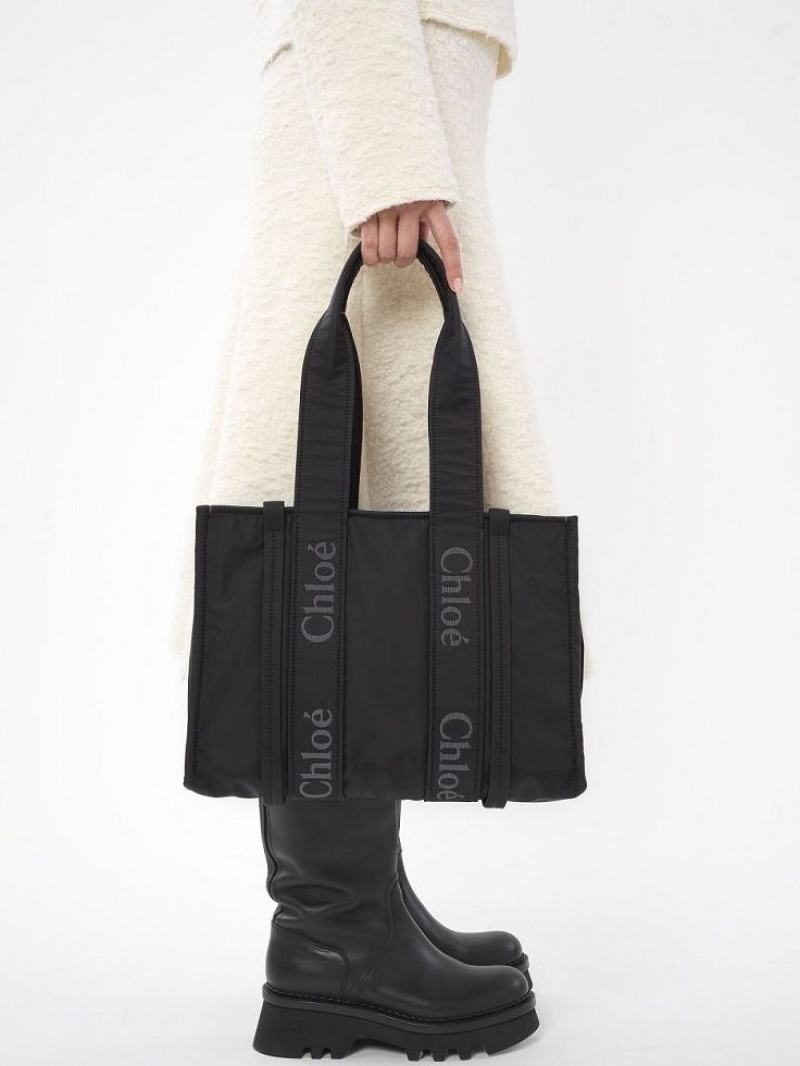 Chloe Medium Woody Schoudertassen Zwart | CHE-SR13428