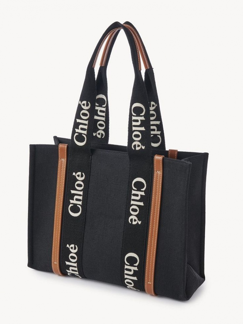 Chloe Medium Woody Schoudertassen Zwart Beige | CHE-SR13458