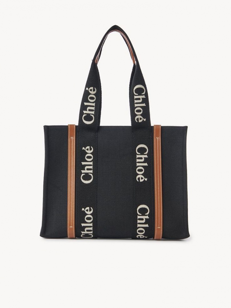 Chloe Medium Woody Schoudertassen Zwart Beige | CHE-SR13458