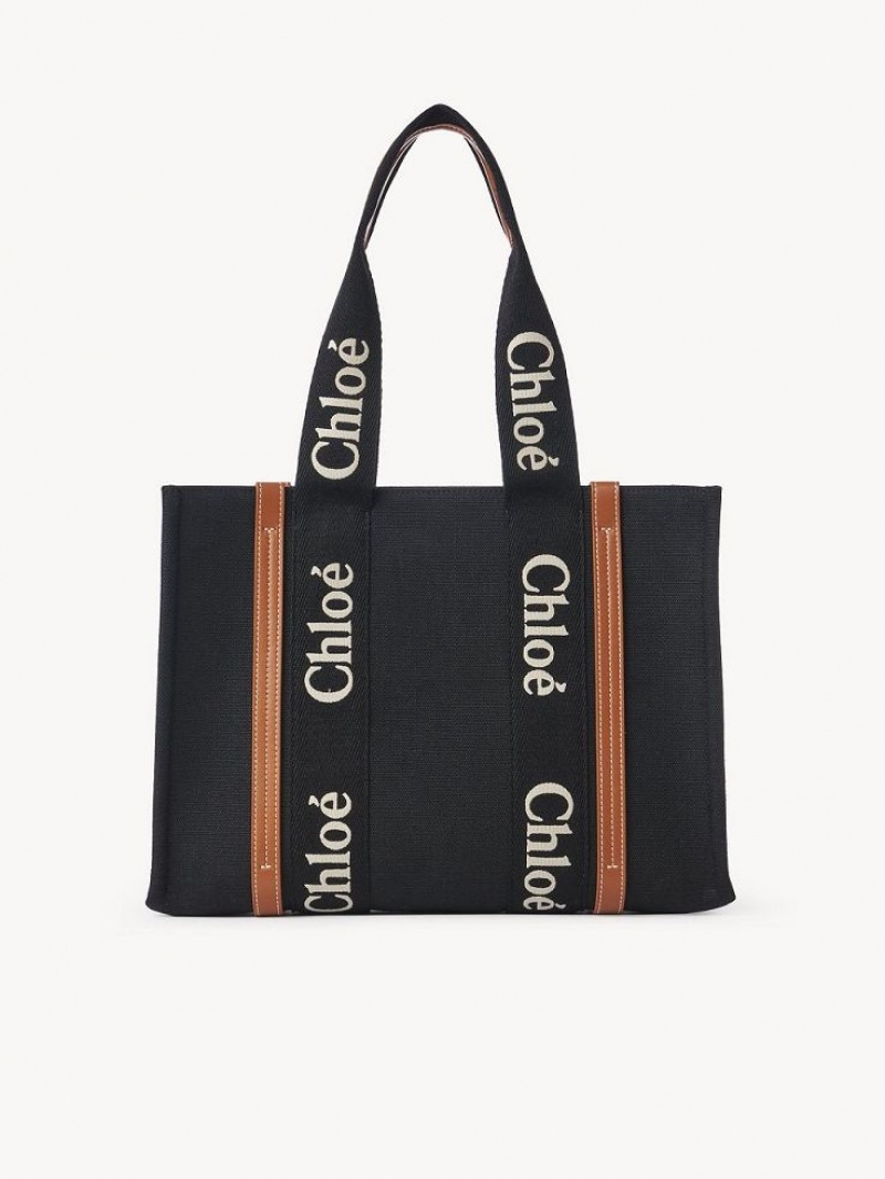 Chloe Medium Woody Schoudertassen Zwart Beige | CHE-SR13458