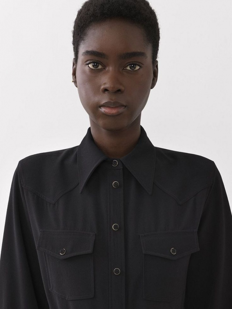 Chloe Midi Shirt Jurk Zwart | CHE-SR13842