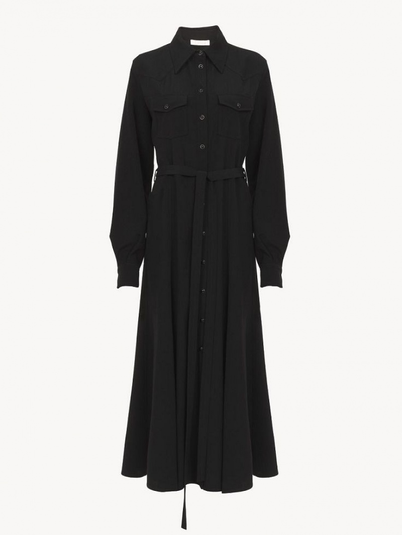 Chloe Midi Shirt Jurk Zwart | CHE-SR13842