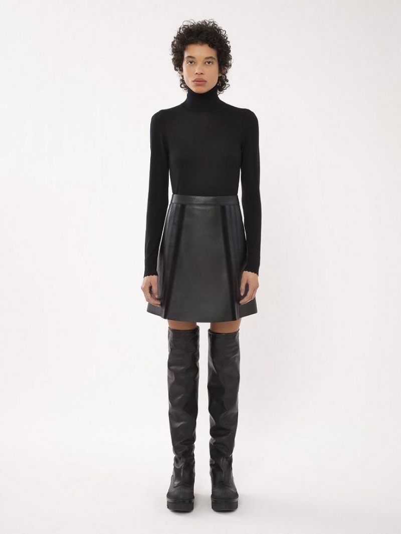 Chloe Mini Skirt Leather Zwart | CHE-SR14120