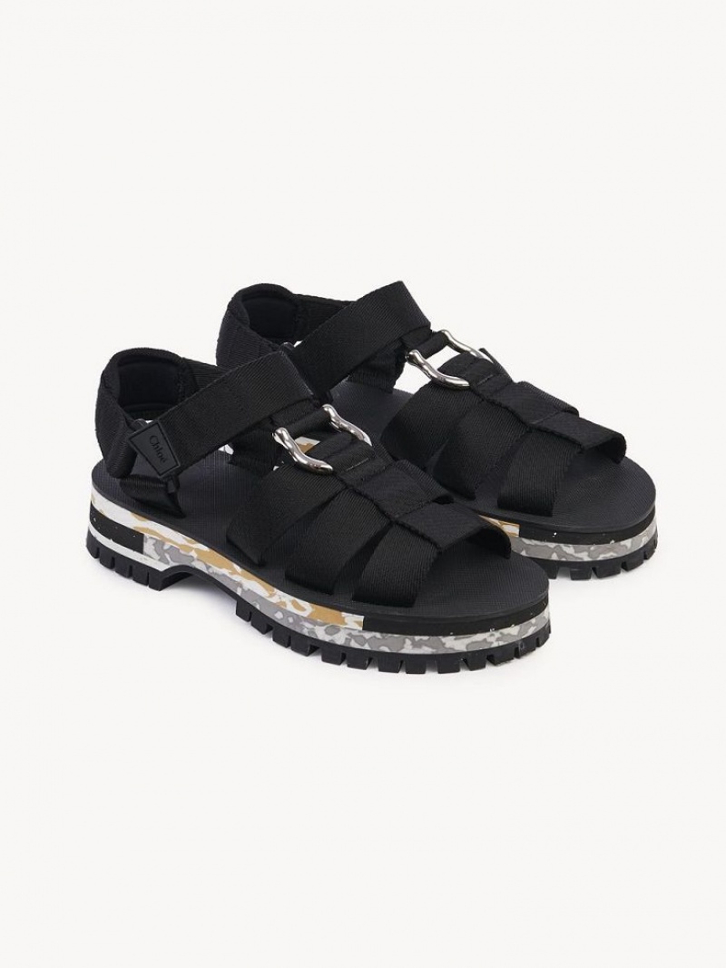 Chloe Nikie Active Platte Sandalen Zwart | CHE-SR14169
