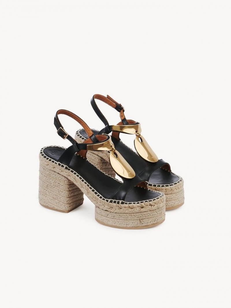 Chloe Pema Espadrilles Zwart Goud | CHE-SR14151
