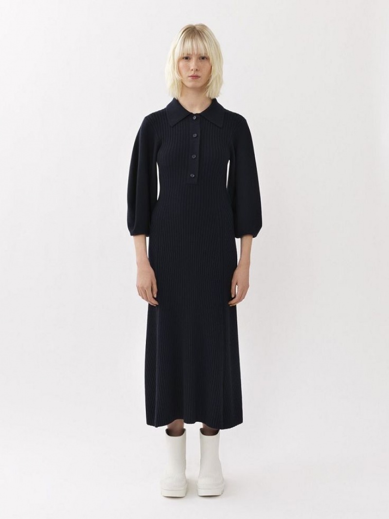 Chloe Polo Midi Gebreide Kleding Donkerblauw | CHE-SR13966