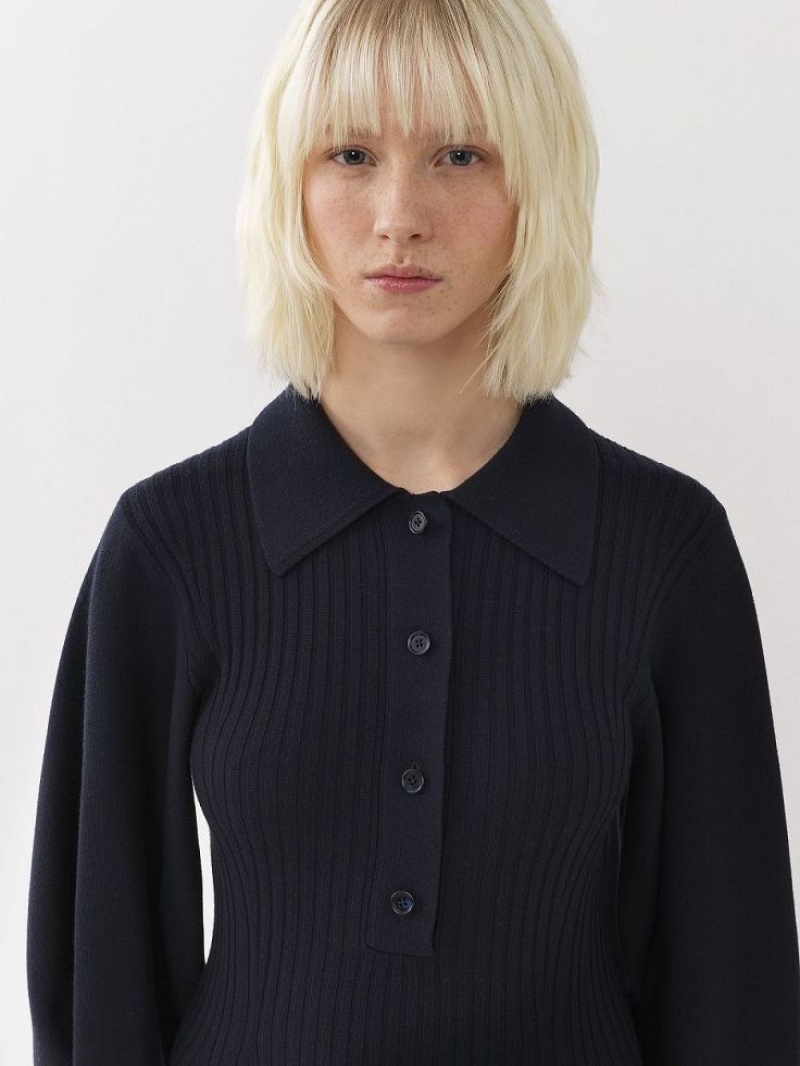 Chloe Polo Midi Gebreide Kleding Donkerblauw | CHE-SR13966