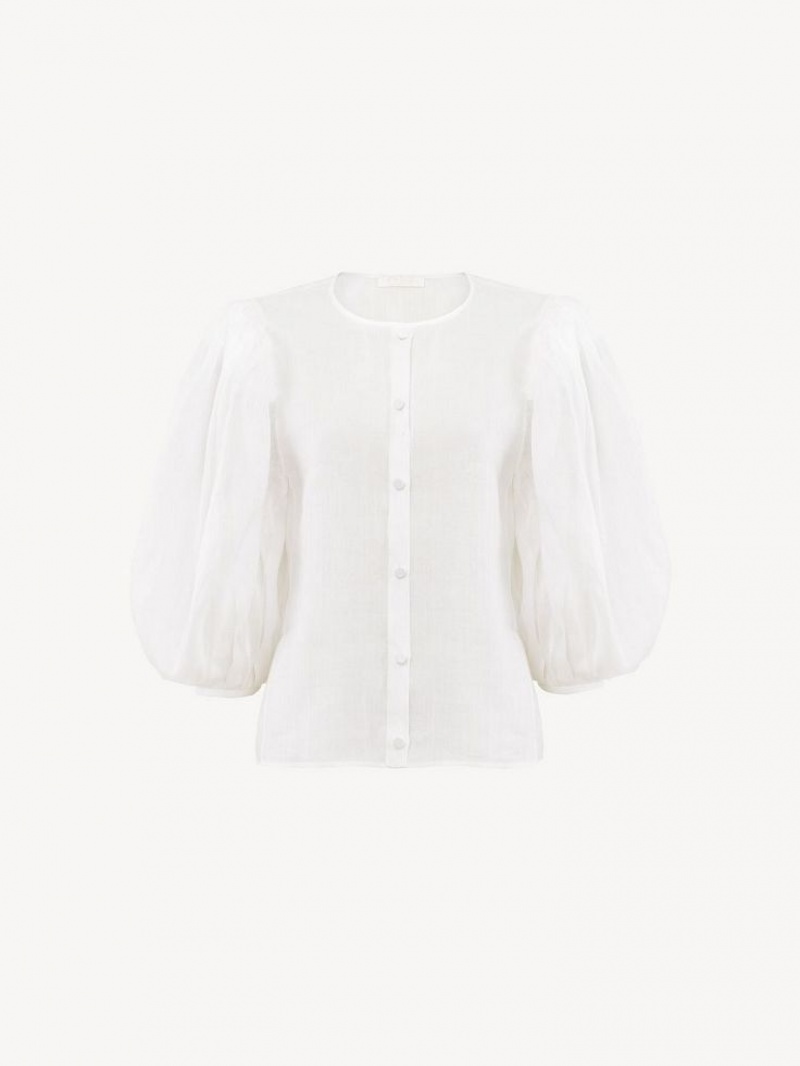 Chloe Puff-sleeve Blouse Wit | CHE-SR13879