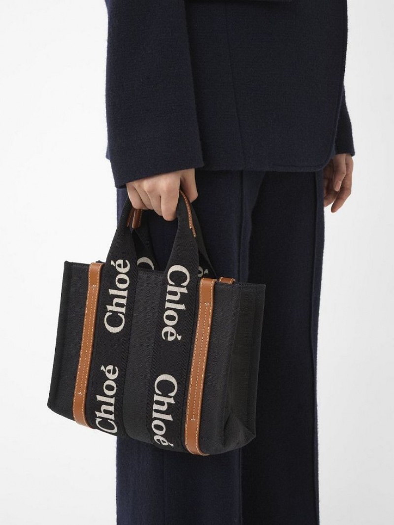 Chloe Small Woody Tote Tassen Zwart Beige | CHE-SR13386