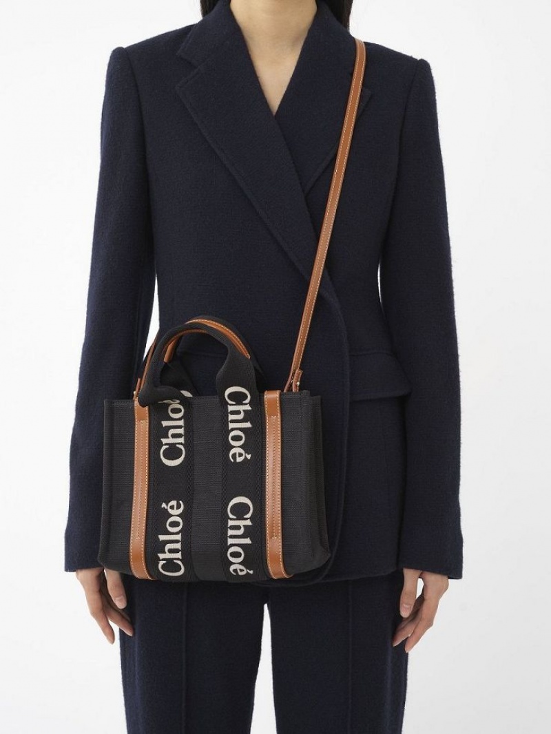 Chloe Small Woody Tote Tassen Zwart Beige | CHE-SR13386