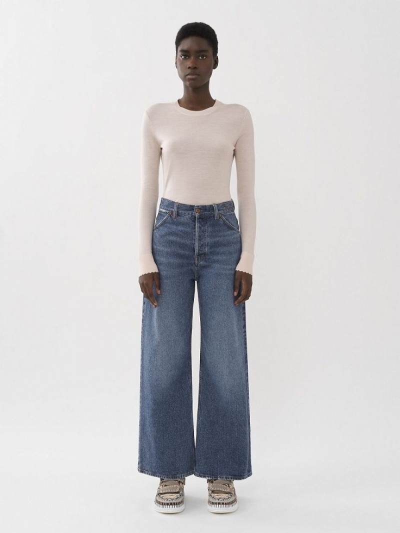 Chloe Stromboli Brede Cropped Jeans Blauw | CHE-SR14011