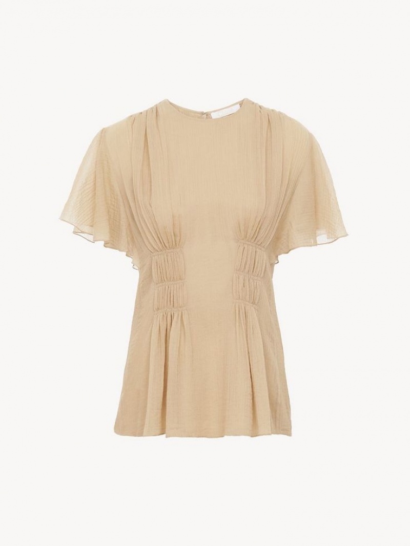 Chloe Wing-sleeve Topjes Bruin | CHE-SR13909