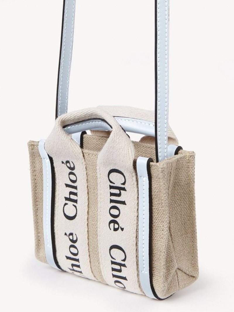 Chloe Woody Nano Tote Mini Tassen Wit Blauw | CHE-SR13675