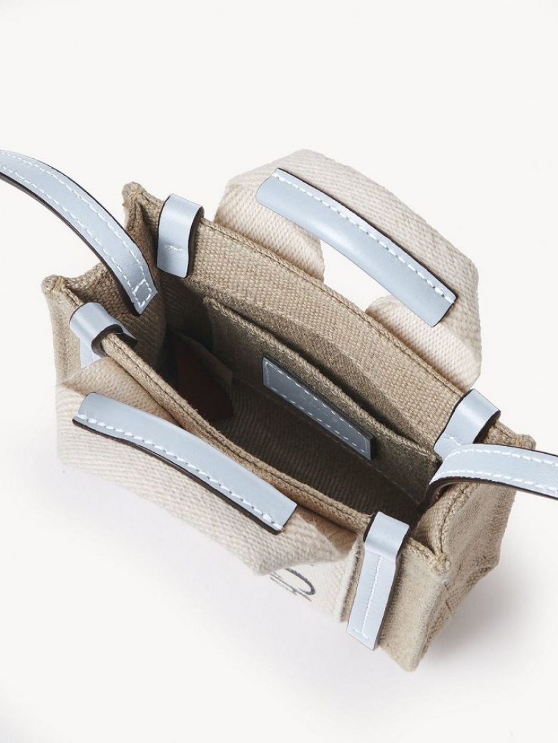 Chloe Woody Nano Tote Mini Tassen Wit Blauw | CHE-SR13675
