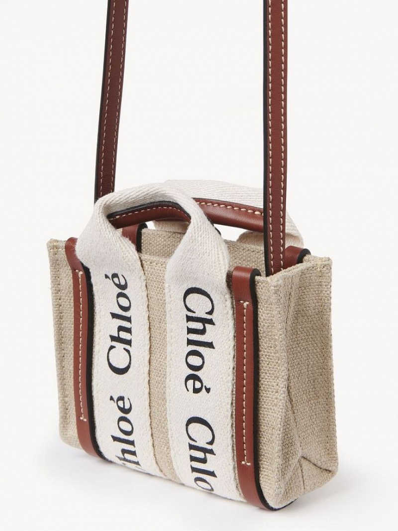 Chloe Woody Nano Tote Mini Tassen Wit Bruin | CHE-SR13692