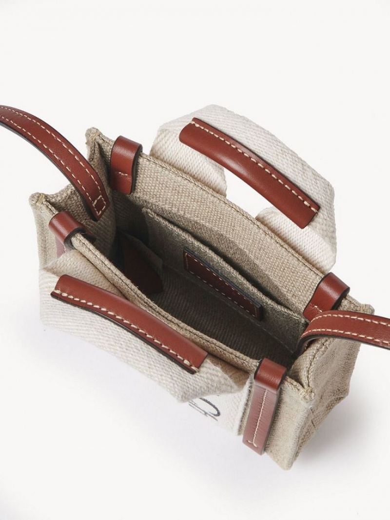 Chloe Woody Nano Tote Mini Tassen Wit Bruin | CHE-SR13692