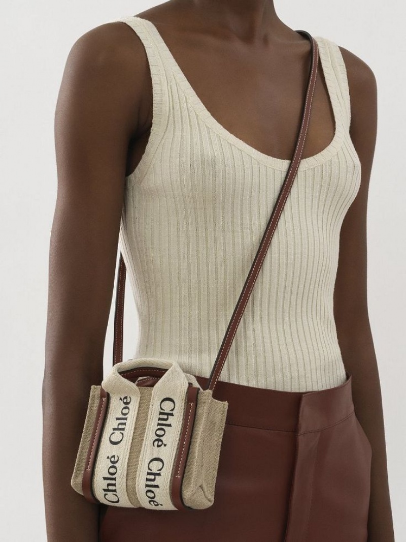 Chloe Woody Nano Tote Mini Tassen Wit Bruin | CHE-SR13692
