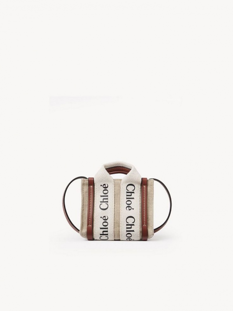 Chloe Woody Nano Tote Mini Tassen Wit Bruin | CHE-SR13692