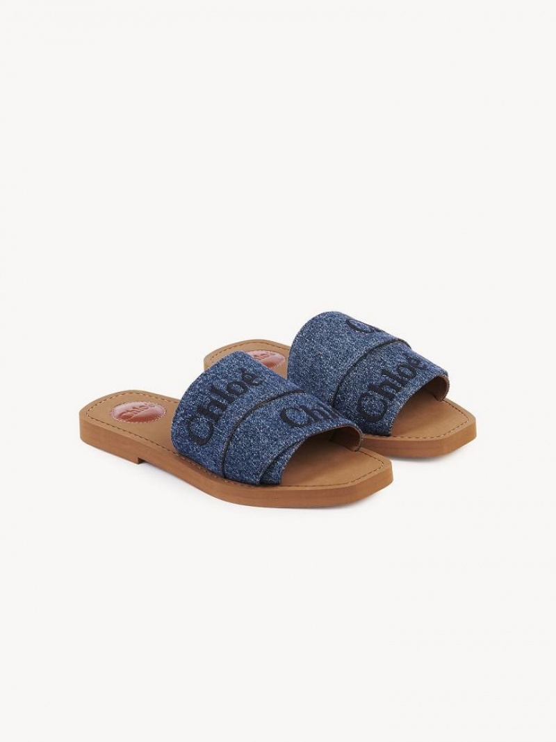 Chloe Woody Platte Mule Blauw | CHE-SR14174