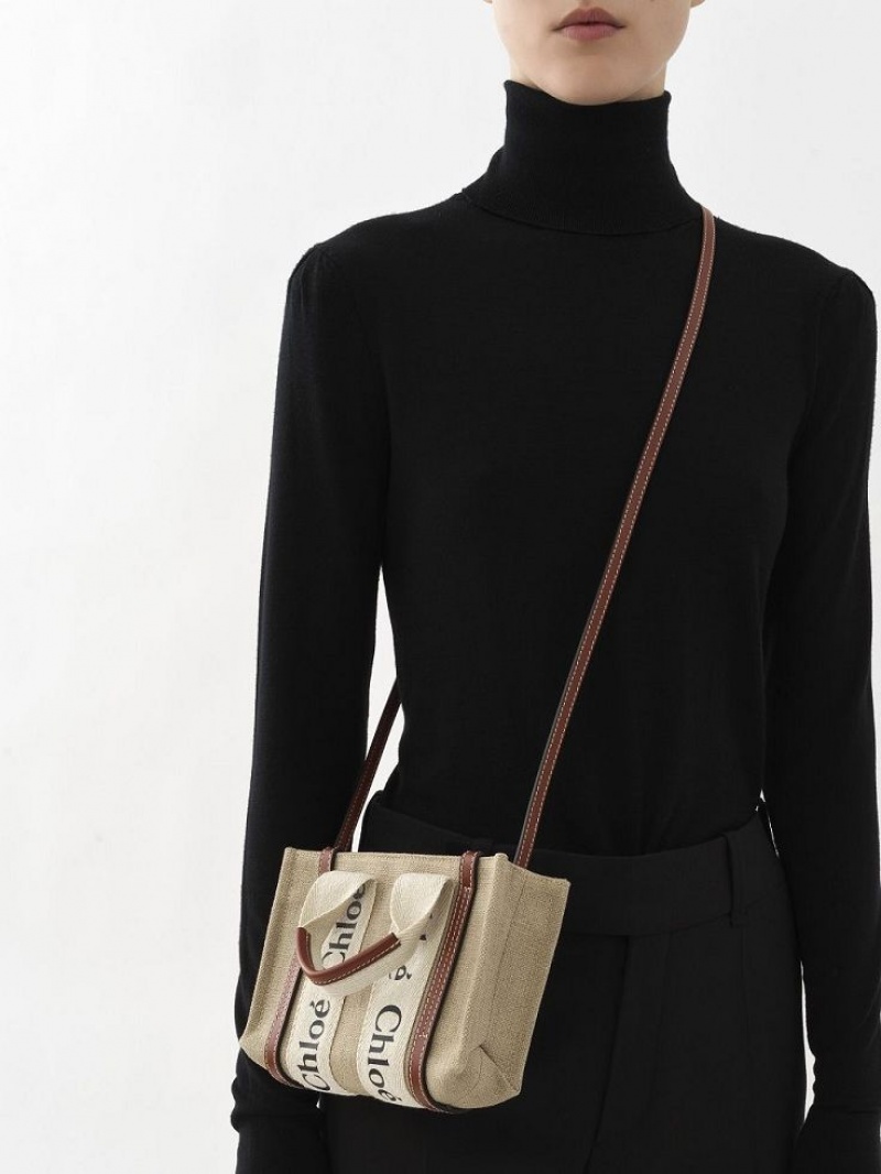 Chloe Woody Tote 3 Mini Tassen Wit Bruin | CHE-SR13723
